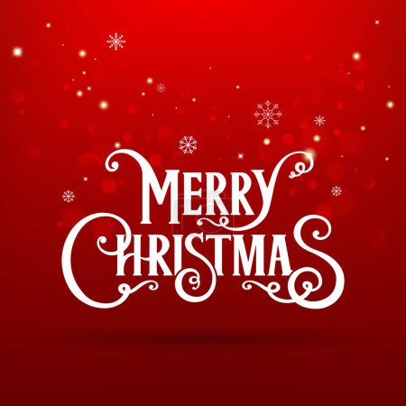 Ilustración de Feliz Navidad texto sobre fondo rojo de Navidad con brillo, bokeh y esnoflakes. Tarjeta de vacaciones. Ilustración vectorial - Imagen libre de derechos