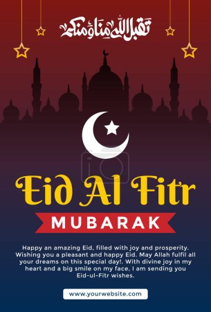 Téléchargez les illustrations : Modèle d'affiche musulmane Eid Al Fitr Moubarak Flyer de conception avec arabe - en licence libre de droit