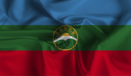 Foto de Alta bandera detallada de Karachay Cherkessia. Bandera nacional de Karachay Cherkessia. Ilustración 3D. - Imagen libre de derechos