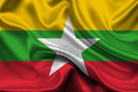 Photo for High detailed flag of Myanmar. National Myanmar flag. Asia. 3D illustration. - Royalty Free Image