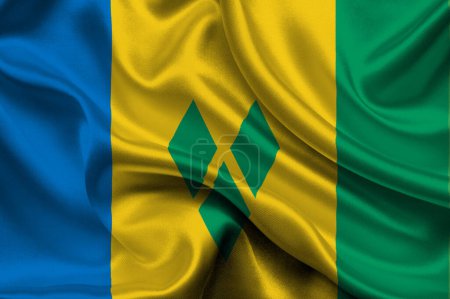 Foto de High detailed flag of Saint Vincent and the Grenadines. National Saint Vincent and the Grenadines flag. North America. 3D illustration. - Imagen libre de derechos