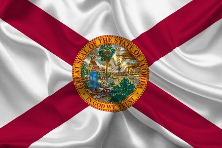 Téléchargez les photos : Haut drapeau détaillé de la Floride. Drapeau de l'État de Floride, drapeau national de Floride. Drapeau de l'État de Floride. États-Unis. Amérique. - en image libre de droit