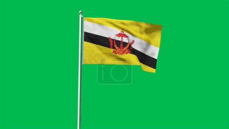 Hohe detaillierte Flagge von Brunei. Nationalflagge Bruneis. Asien. 3D Render. Grüner Hintergrund.
