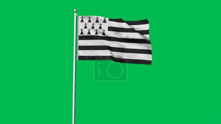 Hoch detaillierte Flagge der Bretagne. Nationalflagge der Bretagne. 3D Render. Grüner Hintergrund.
