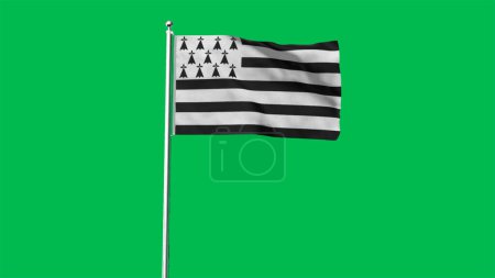 Hoch detaillierte Flagge der Bretagne. Nationalflagge der Bretagne. 3D Render. Grüner Hintergrund.