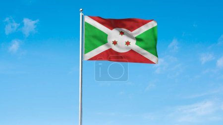 High detailed flag of Burundi. National Burundi flag. Africa. 3D illustration. Sky Background.
