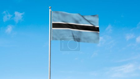Drapeau haut détaillé du Botswana. Drapeau national du Botswana. L'Afrique. 3D Render. Contexte du ciel.