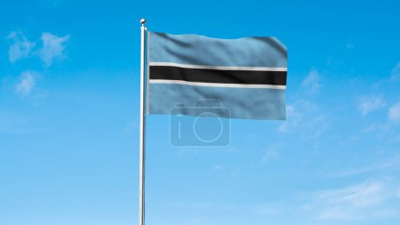 Hoch detaillierte Flagge von Botswana. Nationalflagge Botswanas. Afrika. 3D Render. Hintergrund Himmel.