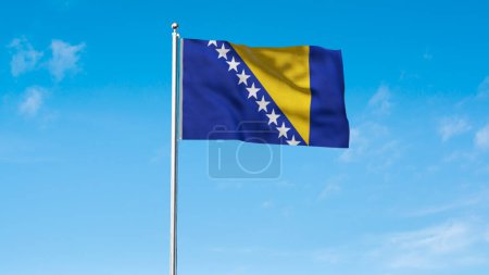 High detailed flag of Bosnia and Herzegovina. National Bosnia and Herzegovina flag. Europe. 3D Render. Sky Background.
