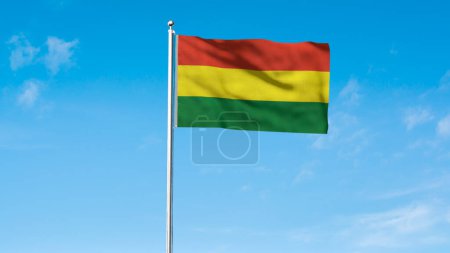 Alta bandera detallada de Bolivia. Bandera nacional de Bolivia. Sudamérica. 3D Render. Cielo Fondo.