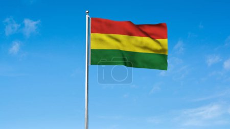 Alta bandera detallada de Bolivia. Bandera nacional de Bolivia. Sudamérica. 3D Render. Fondo verde.
