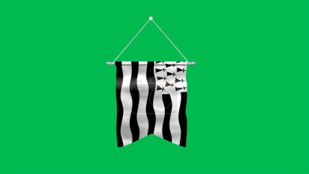 High detailed flag of Brittany. National Brittany flag. 3D Render. Green Background.
