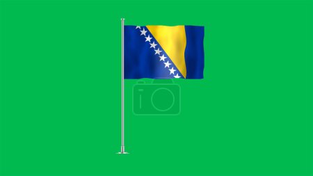 High detailed flag of Bosnia and Herzegovina. National Bosnia and Herzegovina flag. Europe. 3D Render. Green Background.