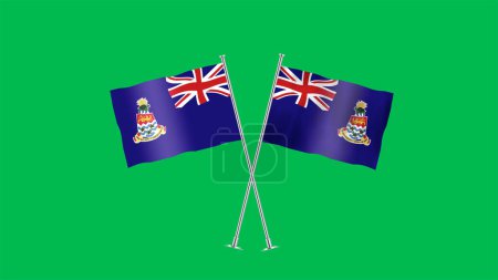 Alta bandera detallada de Islas Caimán. Bandera de las Islas Caimán. Ilustración 3D. Fondo verde.
