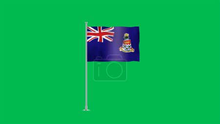 Hohe detaillierte Flagge der Kaimaninseln. Nationalflagge der Kaimaninseln. 3D-Illustration. Grüner Hintergrund.
