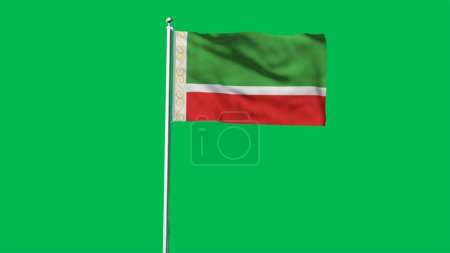 Haut drapeau détaillé de la République tchétchène. Drapeau de la République tchétchène. Illustration 3D. Contexte vert.