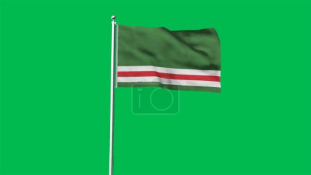 Alta bandera detallada de Chechenia República de Ichkeria. Bandera de la República Nacional Chechena de Ichkeria. Ilustración 3D. Fondo verde.