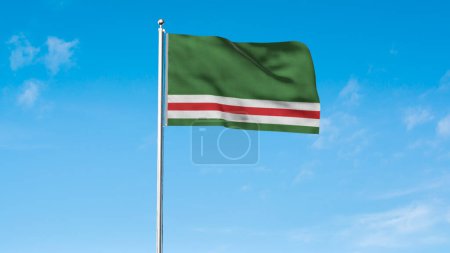 High detailed flag of Chechen Republic of Ichkeria. National Chechen Republic of Ichkeria flag. 3D illustration. Sky Background.