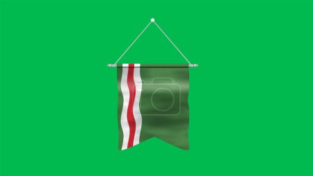 Alta bandera detallada de Chechenia República de Ichkeria. Bandera de la República Nacional Chechena de Ichkeria. Ilustración 3D. Fondo verde.