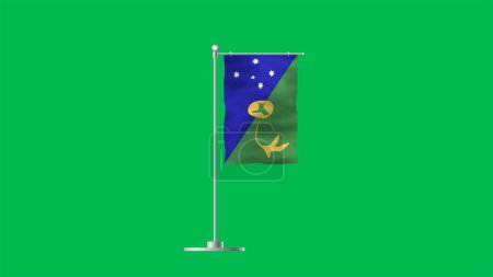 High detailed flag of Christmas Island. National Christmas Island flag. 3D illustration. Green Background.