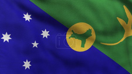 High detailed flag of Christmas Island. National Christmas Island flag. 3D illustration.