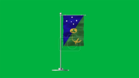 Drapeau haut détaillé de l'île Christmas. Drapeau national de Christmas Island. Illustration 3D. Contexte vert.