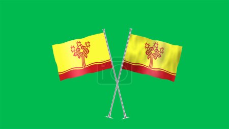 Hoch detaillierte Flagge von Tschuwaschija. Nationale Tschuwaschiflagge. 3D-Illustration. Grüner Hintergrund.