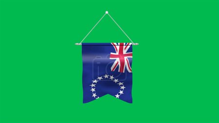 High detailed flag of Cook Islands. National Cook Islands flag. 3D illustration. Green background.