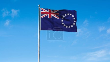 High detailed flag of Cook Islands. National Cook Islands flag. 3D illustration. Sky Background.