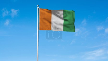 Foto de Alta bandera detallada de Costa de Marfil. Bandera Nacional de Costa de Marfil. Ilustración 3D. Cielo Fondo. - Imagen libre de derechos