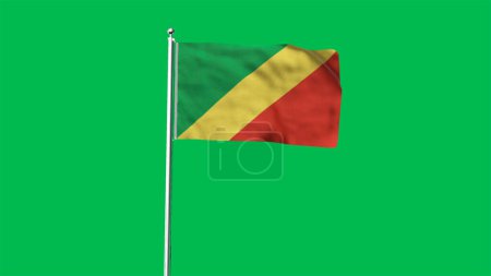 Alta bandera detallada de Congo-Brazzaville. Bandera Nacional Congo-Brazzaville. ¡África! Ilustración 3D.