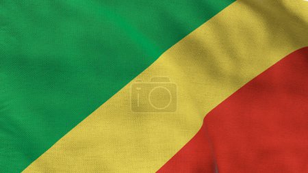 Drapeau haut détaillé du Congo-Brazzaville. Drapeau national Congo-Brazzaville. L'Afrique. Illustration 3D.