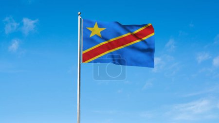 Hohe detaillierte Flagge von Kongo-Kinshasa. Nationalflagge Kongo-Kinshasa. Afrika. 3D-Illustration.