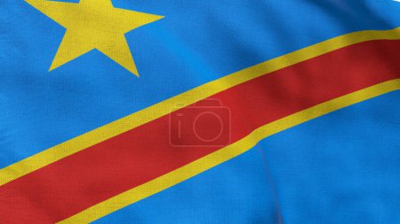 Drapeau haut détaillé du Congo-Kinshasa. Drapeau national Congo-Kinshasa. L'Afrique. Illustration 3D.
