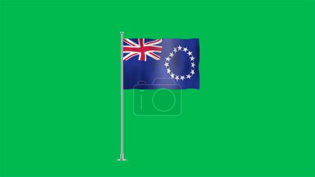 High detailed flag of Cook Islands. National Cook Islands flag. 3D illustration. Green background.