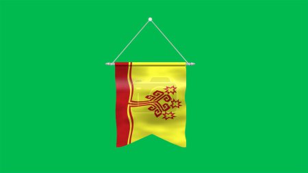 Hoch detaillierte Flagge von Tschuwaschija. Nationale Tschuwaschiflagge. 3D-Illustration. Grüner Hintergrund.