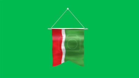 Hohe detaillierte Flagge der Tschetschenischen Republik. Nationalflagge der Tschetschenischen Republik. 3D-Illustration. Grüner Hintergrund.