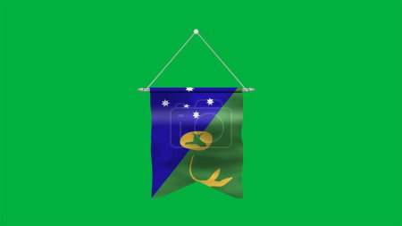 Alta bandera detallada de Isla de Navidad. Bandera de la Isla de Navidad. Ilustración 3D. Fondo verde.