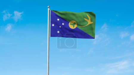High detailed flag of Christmas Island. National Christmas Island flag. 3D illustration. Sky Background.