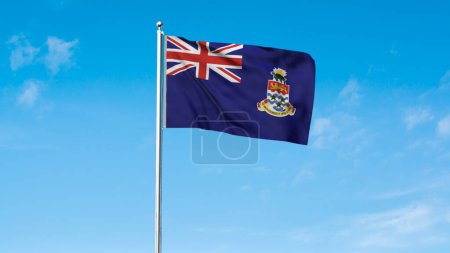 High detailed flag of Cayman Islands. National Cayman Islands flag. 3D illustration. Sky Background.