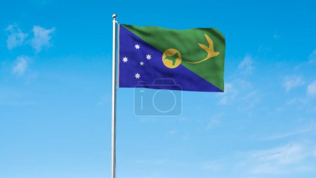 High detailed flag of Christmas Island. National Christmas Island flag. 3D illustration. Sky Background.