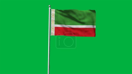 Haut drapeau détaillé de la République tchétchène. Drapeau de la République tchétchène. Illustration 3D. Contexte vert.