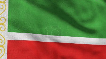 Alta bandera detallada de República de Chechenia. Bandera de la República Nacional de Chechenia. Ilustración 3D.