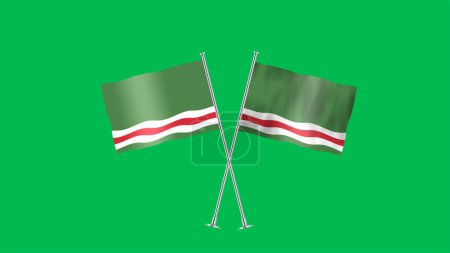 High detailed flag of Chechen Republic of Ichkeria. National Chechen Republic of Ichkeria flag. 3D illustration. Green Background.
