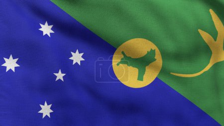 High detailed flag of Christmas Island. National Christmas Island flag. 3D illustration.