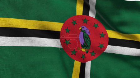 Hohe detaillierte Flagge von Dominica. Nationalflagge Dominicas. Nordamerika. 3D-Illustration.