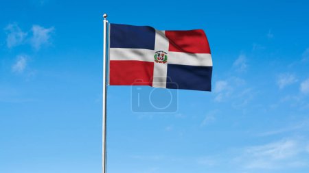 Hohe detaillierte Flagge der Dominikanischen Republik. Flagge der Dominikanischen Republik. Nordamerika. 3D-Illustration.