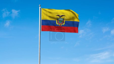 Drapeau haut détaillé de l'Équateur. Drapeau national équatorien. Amérique du Sud. Illustration 3D.