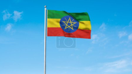 Alta bandera detallada de Etiopía. Bandera nacional de Etiopía. ¡África! Ilustración 3D.