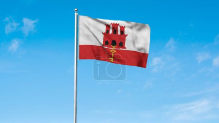 High detailed flag of Gibraltar. National Gibraltar flag. 3D illustration.